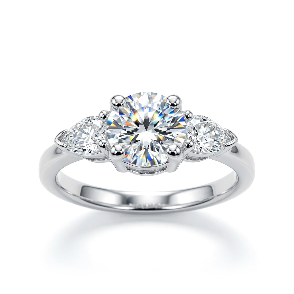 Silver  Pear CZ Trilogy Travel & Proposal Ring 6mm 1.35CTS - 8-84-6961