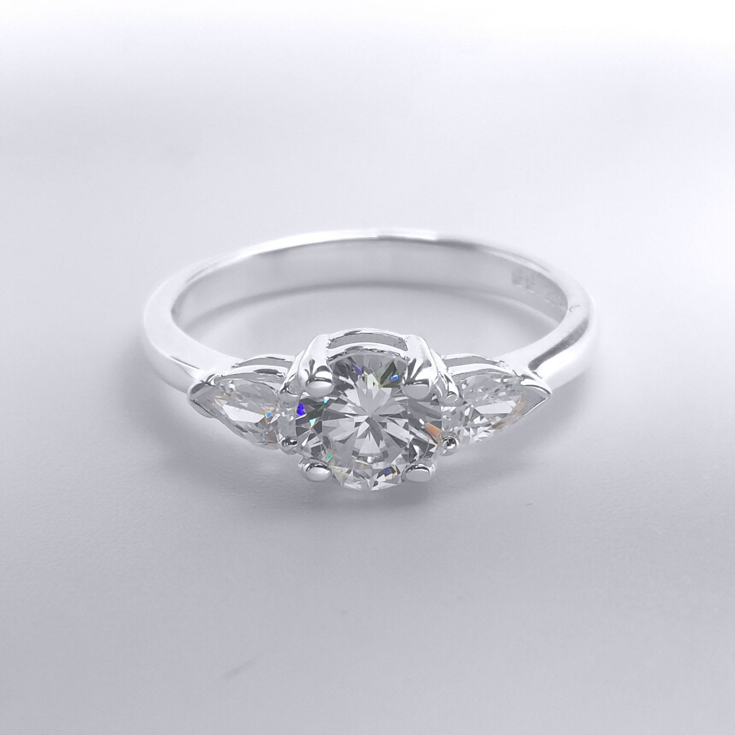 Silver  Pear CZ Trilogy Travel & Proposal Ring 6mm 1.35CTS - 8-84-6961