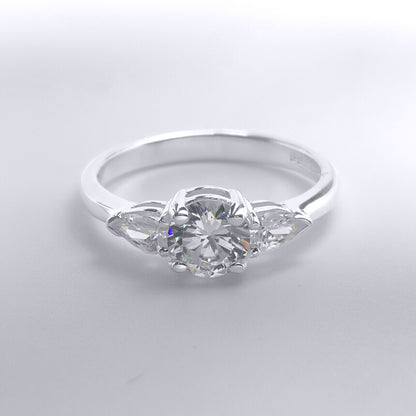 Silver  Pear CZ Trilogy Travel & Proposal Ring 6mm 1.35CTS - 8-84-6961