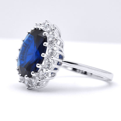 Silver  Sapphire-Blue CZ Princess Diana Kate Royal Engagement Ring - 8-84-9751