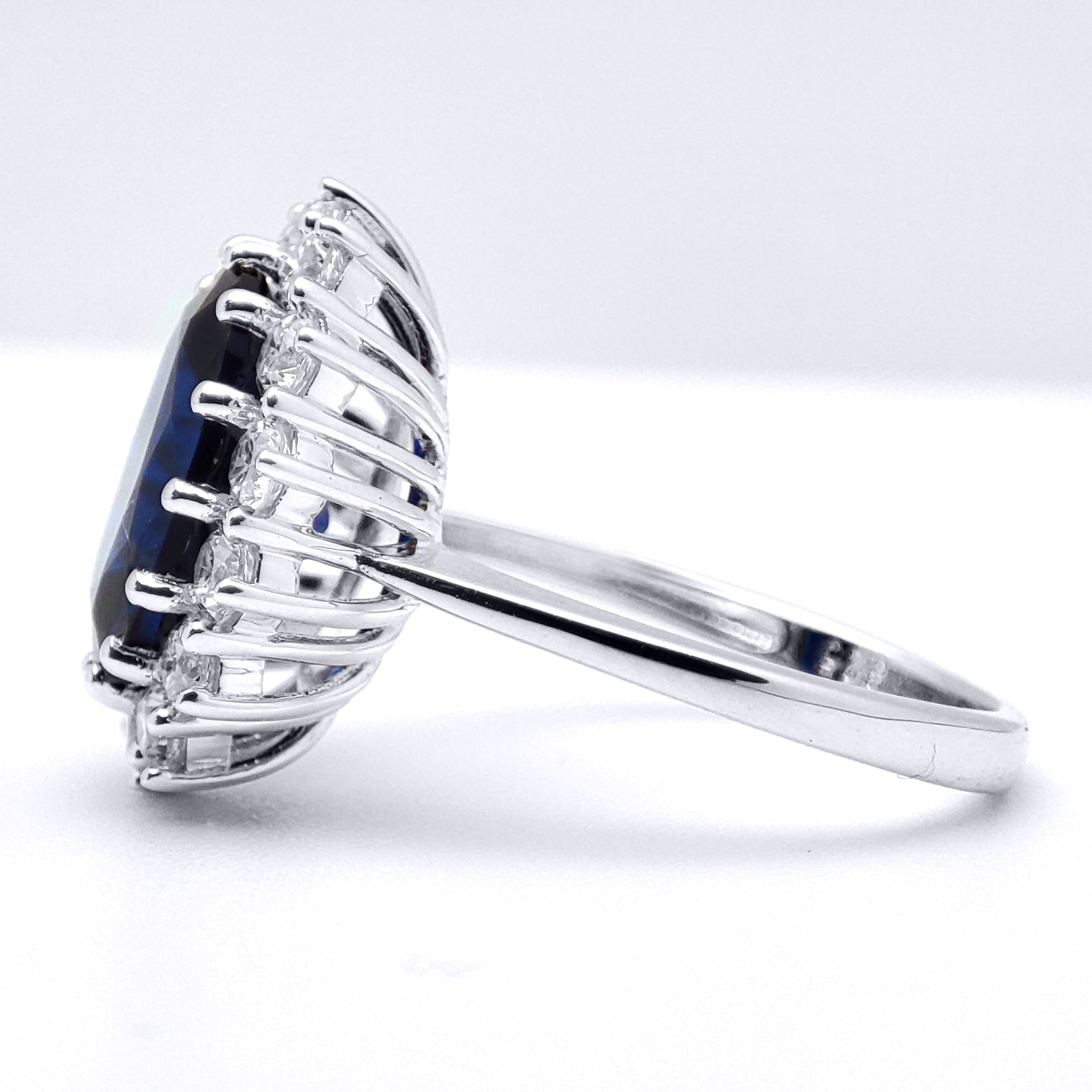 Silver  Sapphire-Blue CZ Princess Diana Kate Royal Engagement Ring - 8-84-9751