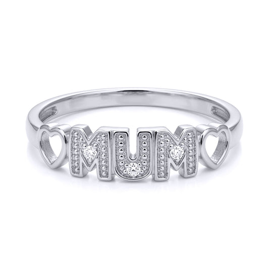 925 Sterling Silver  0.02ct Diamond Love Heart MUM Ring 4.5mm - 925R535