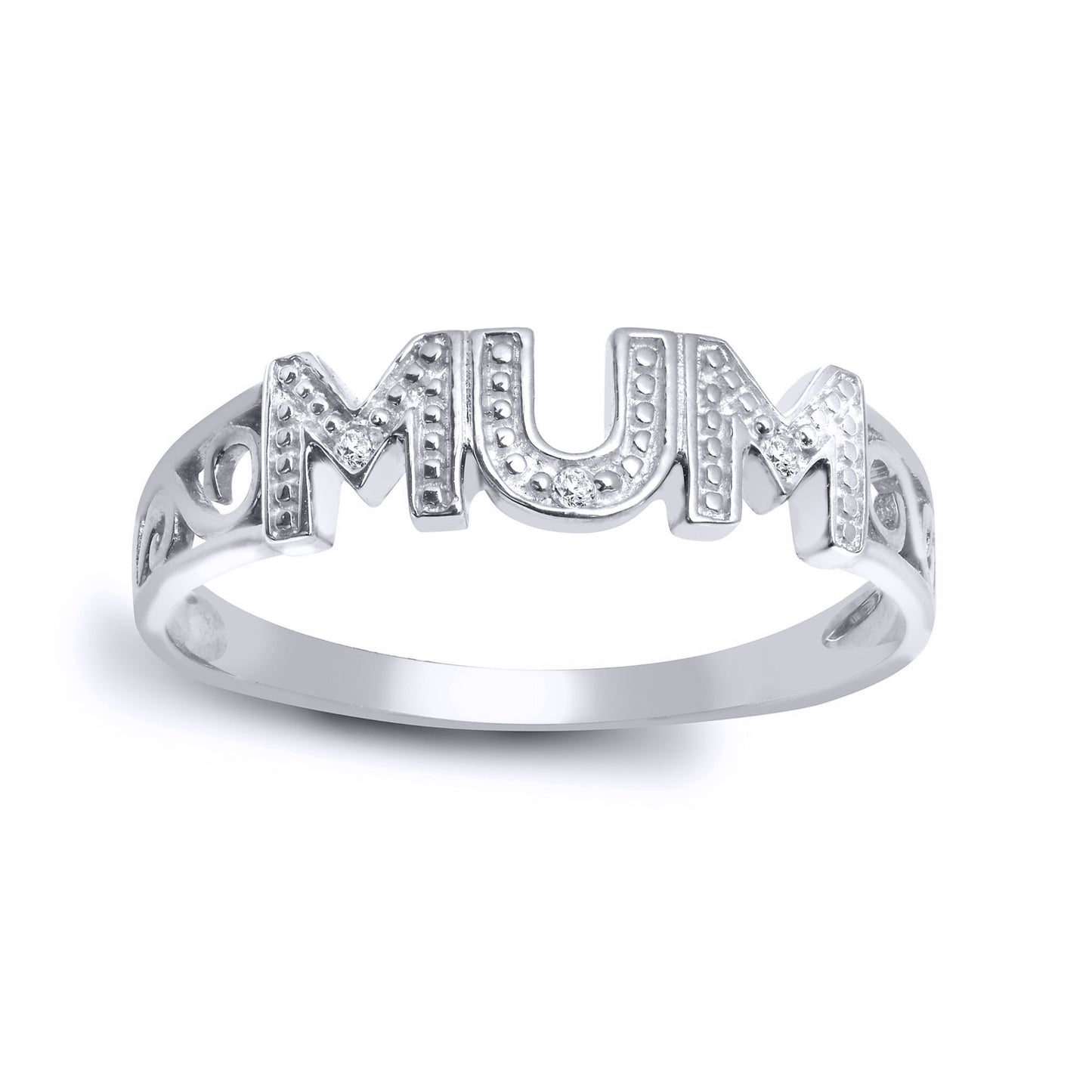 925 Sterling Silver  0.02ct Diamond Ribbon Scroll MUM Ring 5mm - 925R536