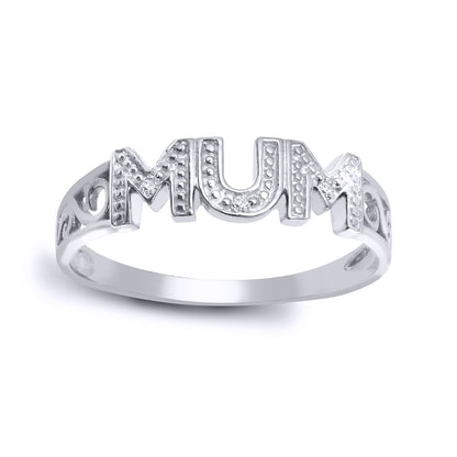 925 Sterling Silver  0.02ct Diamond Ribbon Scroll MUM Ring 5mm - 925R536