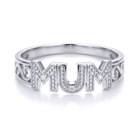 925 Sterling Silver  0.02ct Diamond Ribbon Scroll MUM Ring 5mm - 925R536