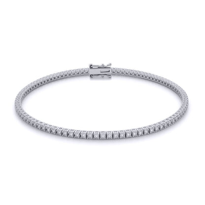 9ct White Gold  1.00ct Natural Diamond Line Tennis Bracelet - 9B018-100