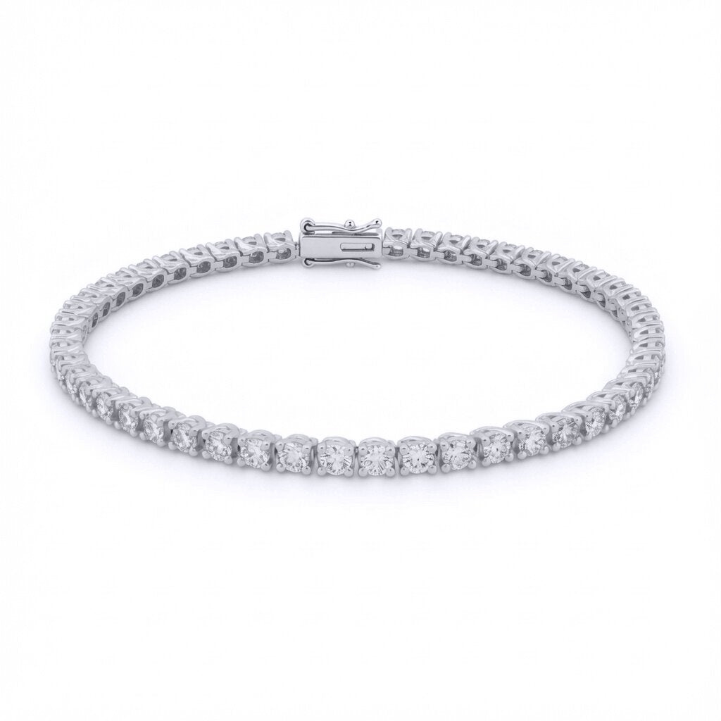 9ct White Gold  4.00ct Natural Diamond Line Tennis Bracelet - 9B019-400