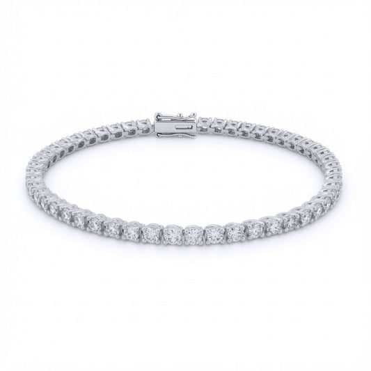 9ct White Gold  4.00ct Natural Diamond Line Tennis Bracelet - 9B019-400
