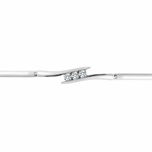 9ct White Gold  0.5ct Diamond Crossover Trilogy Bracelet 8mm - 9B019