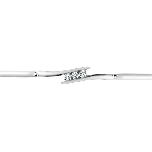9ct White Gold 0.5ct Diamond Crossover Trilogy Bracelet 8mm - 9B019