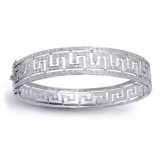 9ct White Gold  1ct Diamond Bangle Bracelet 14mm - 9BG028