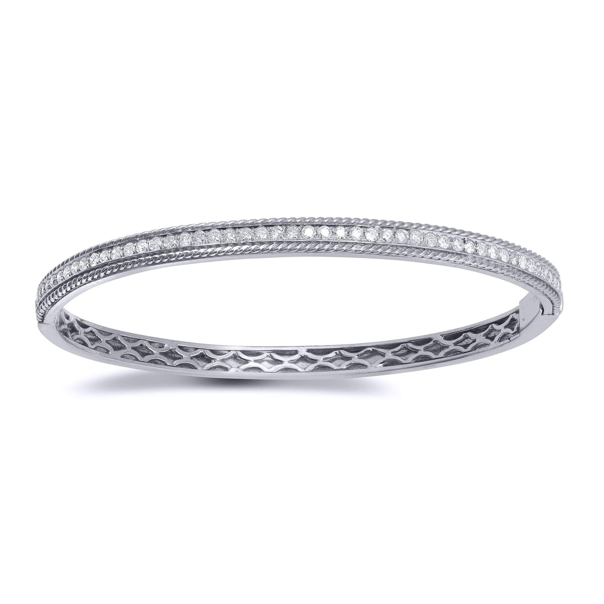 9ct White Gold  1ct Diamond Rope Edge Eternity Bangle Bracelet 5mm - 9BG036