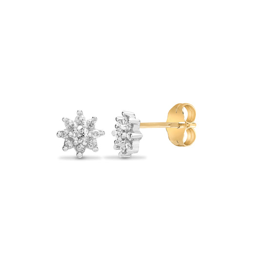 9ct Gold  0.25ct Diamond Cluster Stud Earrings - 9E009