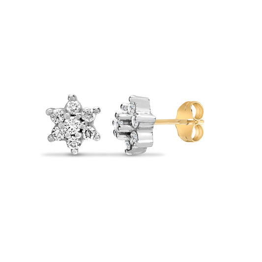 9ct Gold  0.5ct Diamond Cluster Stud Earrings - 9E010