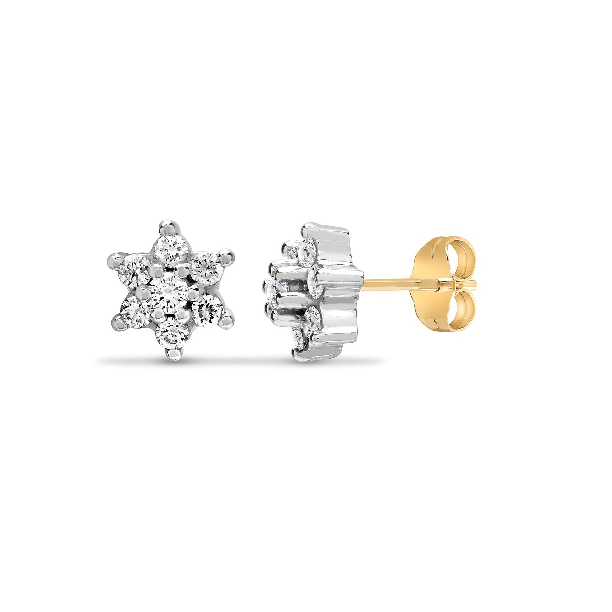 9ct Gold  0.5ct Diamond Cluster Stud Earrings - 9E010