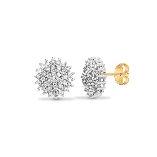 9ct Gold  1ct Diamond Cluster Stud Earrings - 9E015