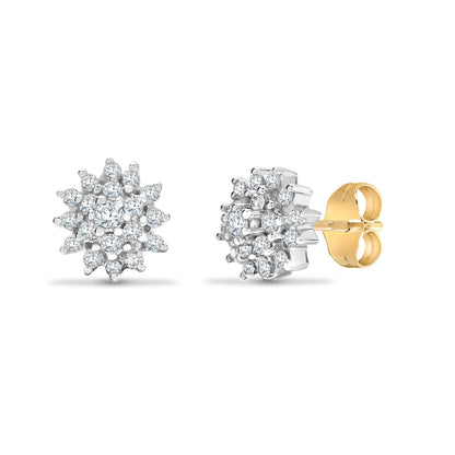 9ct Gold  0.5ct Diamond Cluster Stud Earrings - 9E035