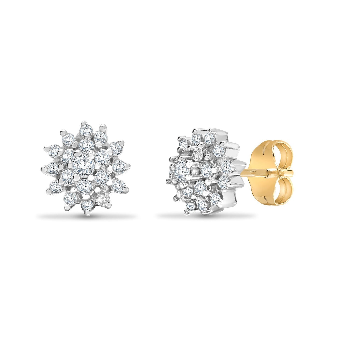 9ct Gold  0.5ct Diamond Cluster Stud Earrings - 9E035