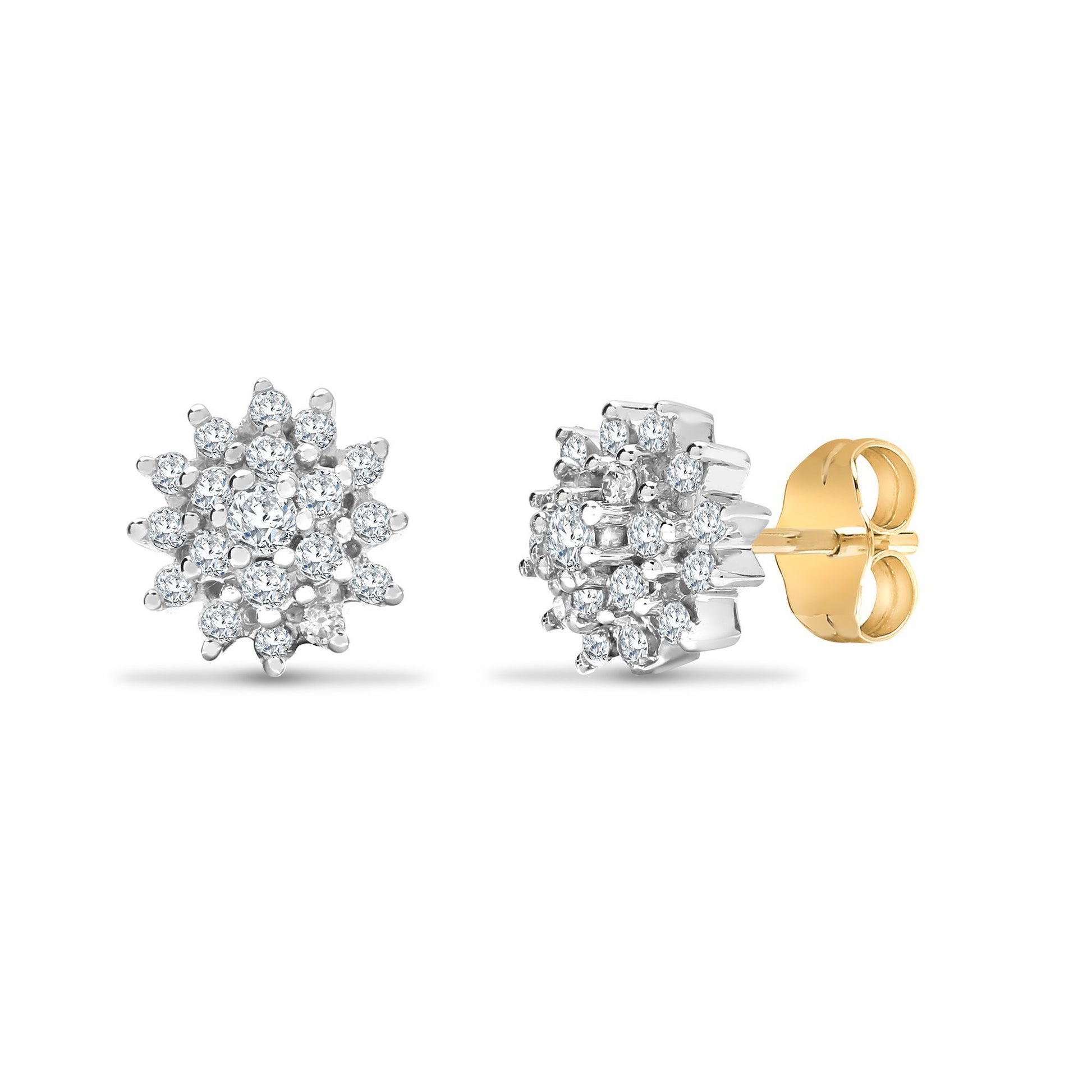 9ct Gold  0.5ct Diamond Cluster Stud Earrings - 9E035