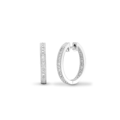 9ct White Gold  0.25ct Diamond Eternity Hoop Earrings 20mm - 9E046