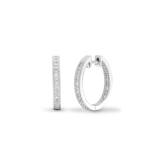 9ct White Gold  0.25ct Diamond Eternity Hoop Earrings 20mm - 9E046