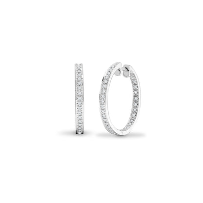 9ct White Gold  0.45ct Diamond Eternity Hoop Earrings 25mm - 9E047