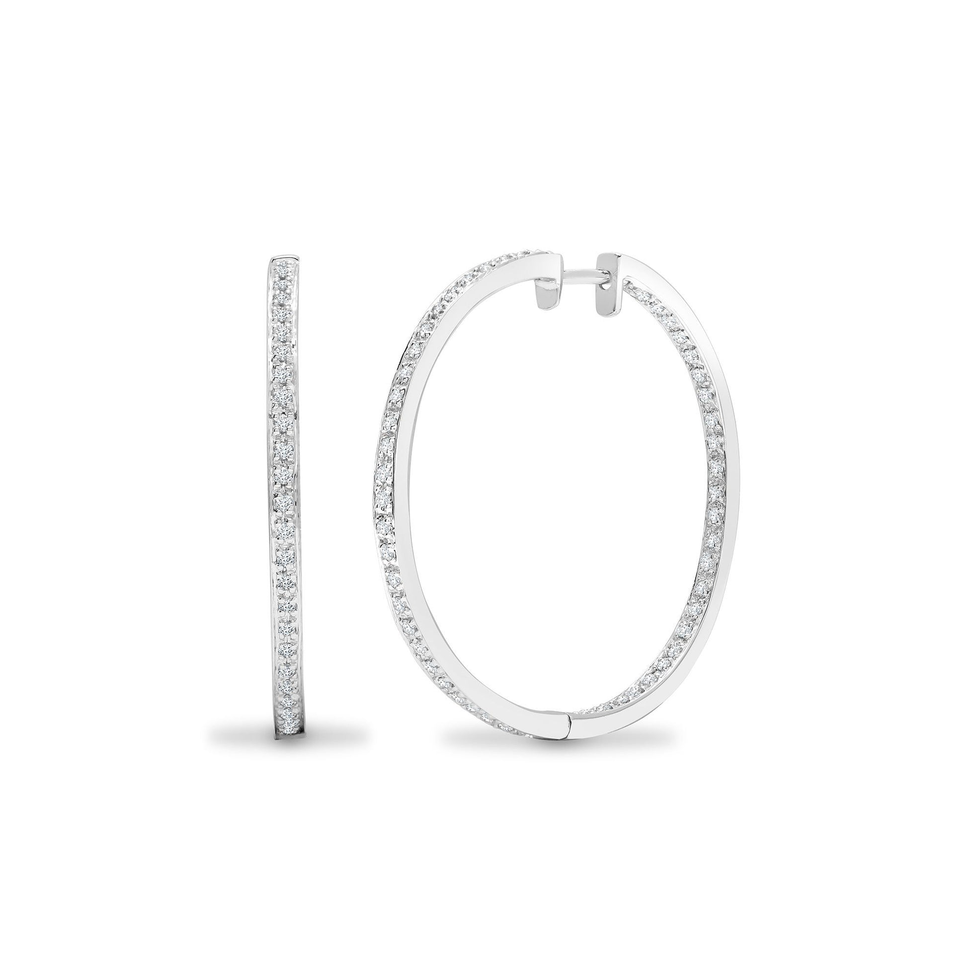 9ct White Gold  0.8ct Diamond Eternity Hoop Earrings 37mm - 9E048