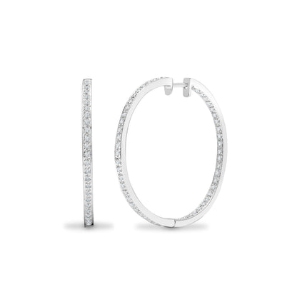 9ct White Gold  0.8ct Diamond Eternity Hoop Earrings 37mm - 9E048