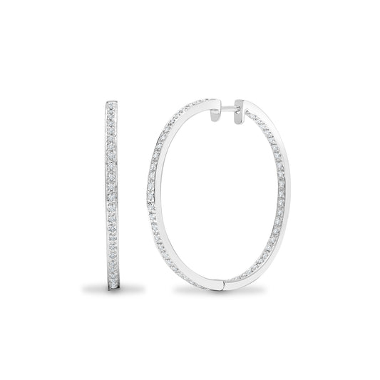 9ct White Gold  0.8ct Diamond Eternity Hoop Earrings 37mm - 9E048