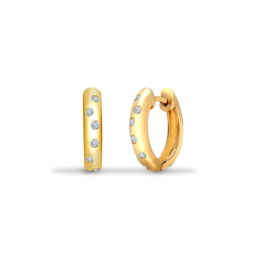 9ct Gold  0.25ct Diamond Wavy set Huggie Hoop Earrings - 9E052