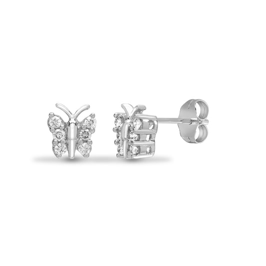 9ct White Gold  0.25ct Diamond Butterfly Stud Earrings - 9E102