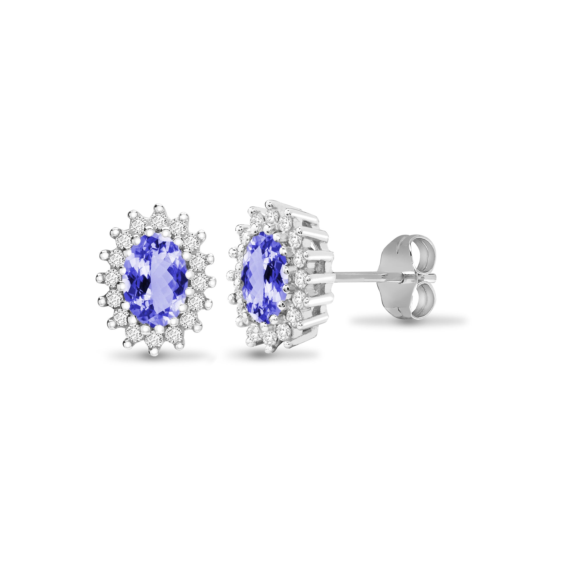 9ct White Gold  Diamond Lilac Tanzanite Cluster Stud Earrings - 9E112