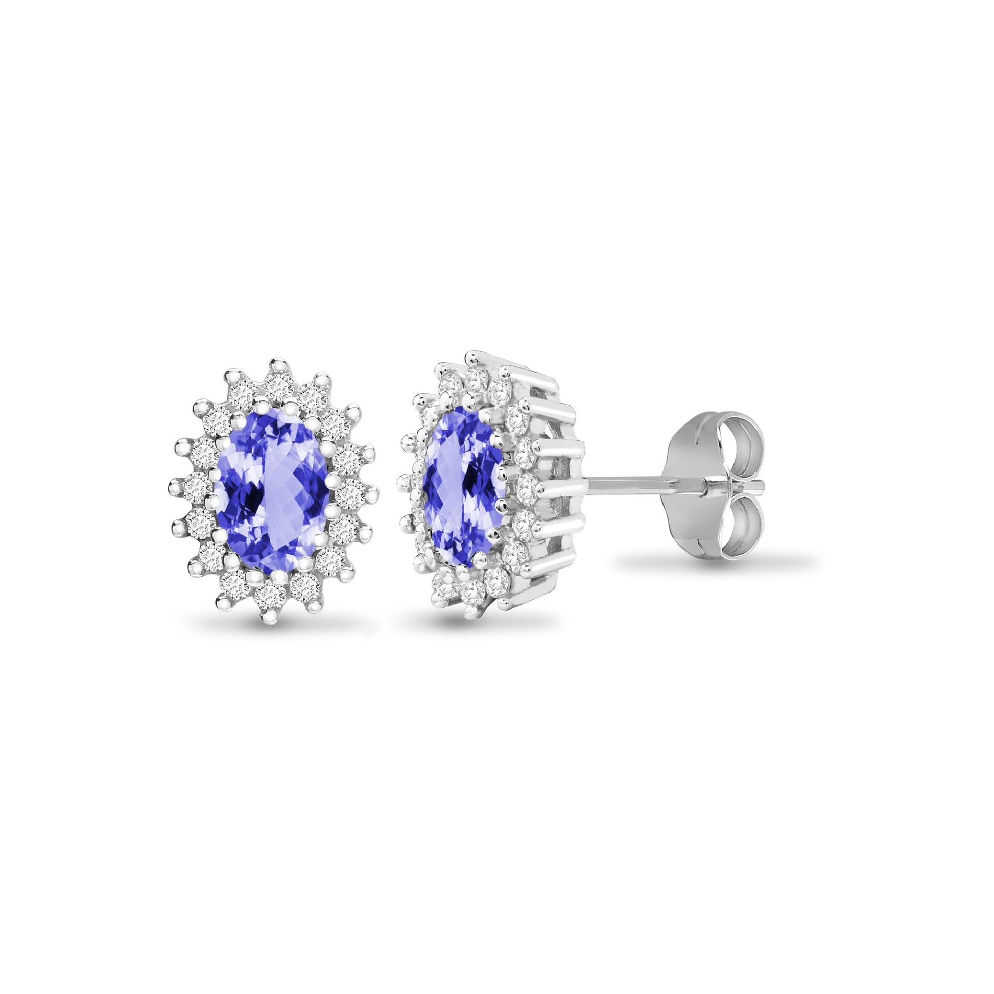 9ct White Gold  Diamond Lilac Tanzanite Cluster Stud Earrings - 9E112
