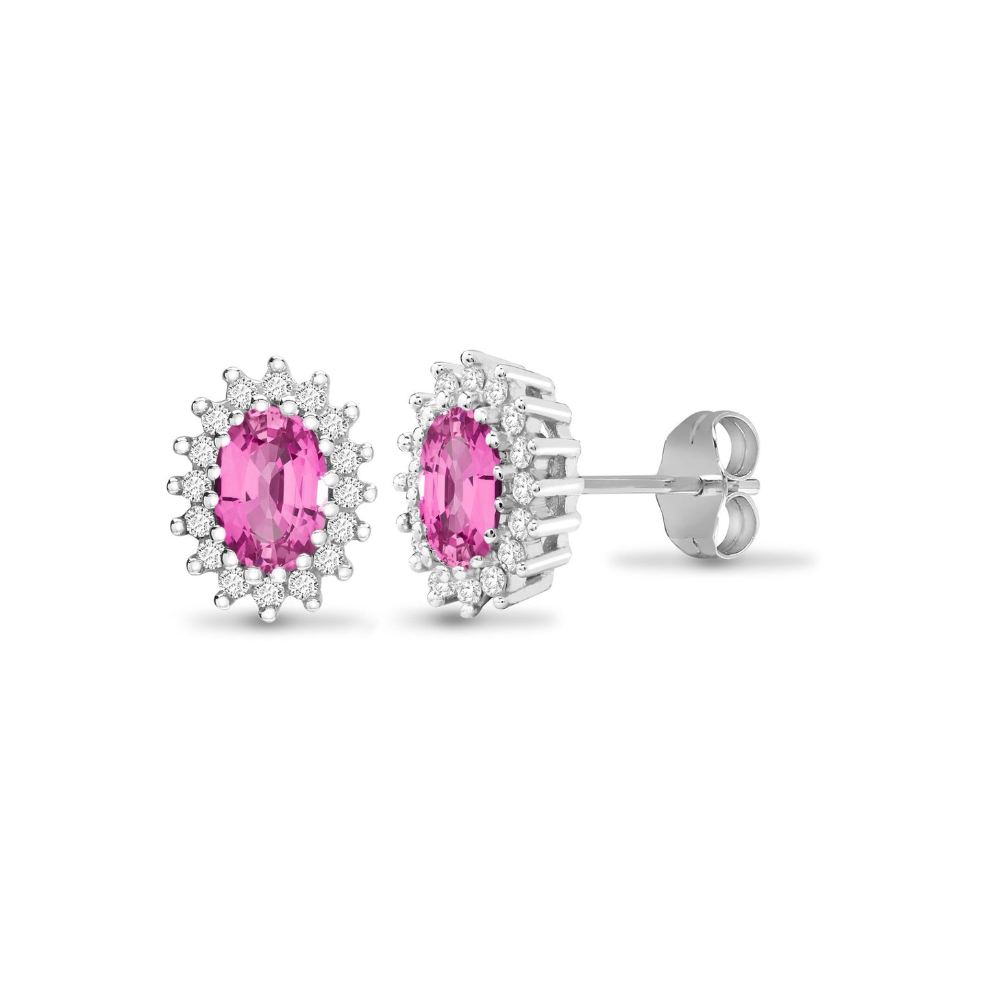 9ct White Gold  Diamond Pink Sapphire Cluster Stud Earrings - 9E113