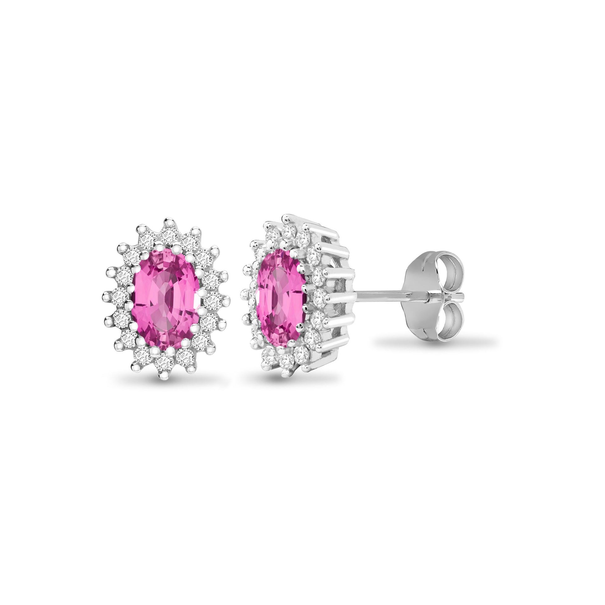 9ct White Gold  Diamond Pink Sapphire Cluster Stud Earrings - 9E113