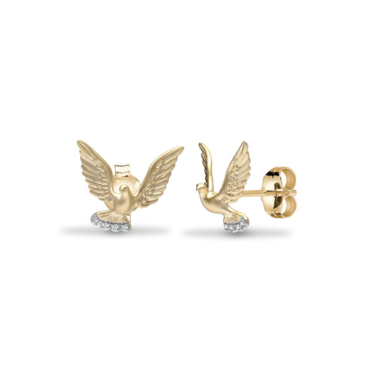 9ct Gold  0.03ct Diamond Turtle Dove Stud Earrings - 9E181