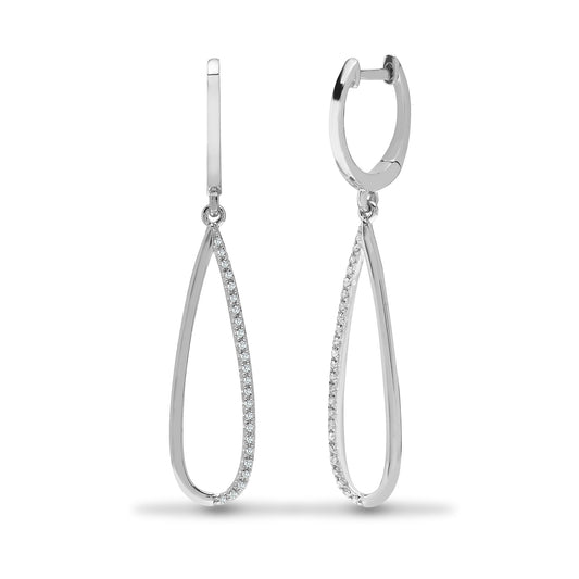 9ct White Gold  0.14ct Diamond Raindrop Huggie Drop Earrings - 9E185