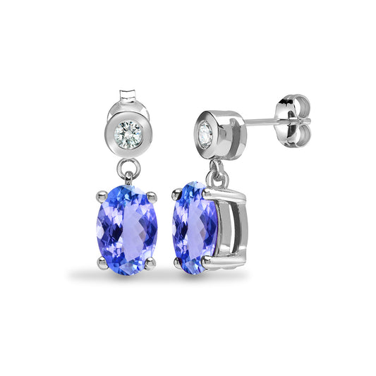 9ct White Gold  Diamond Lilac Tanzanite Solitaire Drop Earrings - 9E195