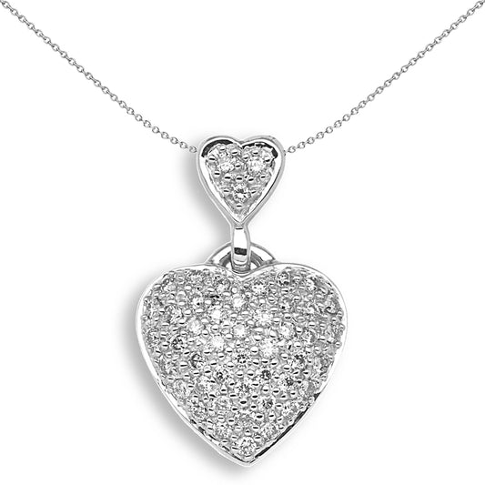 9ct White Gold  Diamond Love Heart Charm Pendant 50pts - 9H027