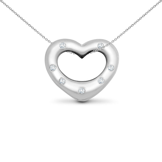 9ct White Gold  0.05ct Diamond Love Heart Charm Pendant - 9H031
