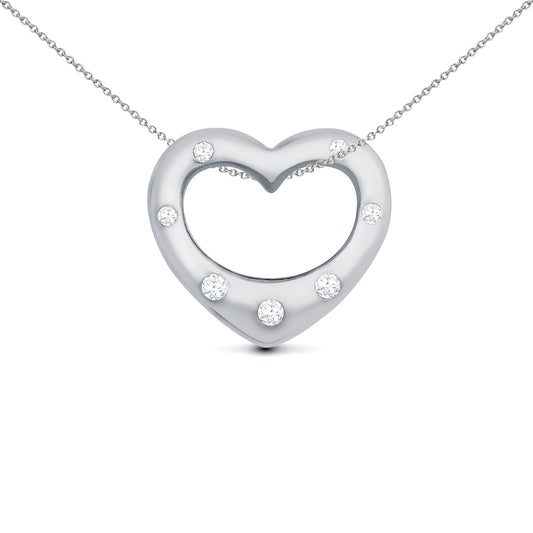 9ct White Gold  0.15ct Diamond Love Heart Charm Pendant - 9H033