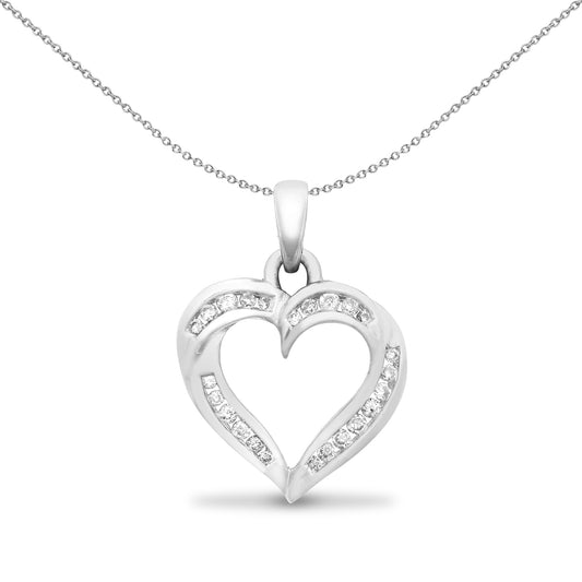 9ct White Gold  0.19ct Diamond Twisted Love Heart Charm Pendant - 9H034