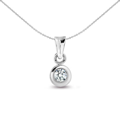 9ct White Gold  0.1ct Diamond Donut Ring Solitaire Pendant - 9P005-010