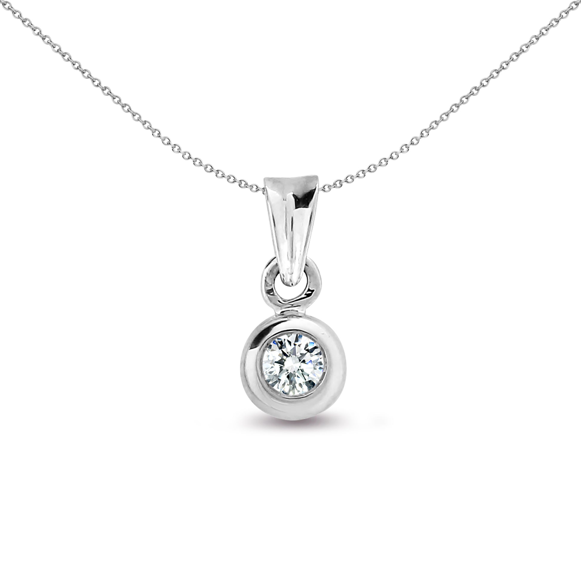 9ct White Gold  0.1ct Diamond Donut Ring Solitaire Pendant - 9P005-010