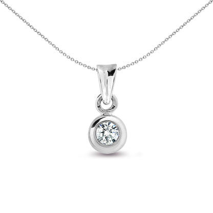 9ct White Gold  0.15ct Diamond Donut Ring Solitaire Pendant - 9P005-015