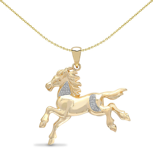 9ct Gold  0.05ct Diamond Beautiful Horse Charm Pendant - 9P024