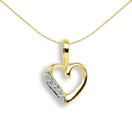9ct Gold  0.025ct Diamond Dainty Love Heart Charm Pendant - 9P044