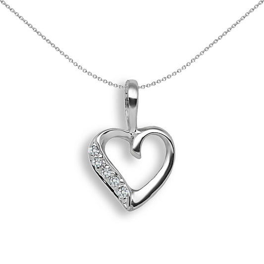 9ct White Gold  0.025ct Diamond Dainty Love Heart Charm Pendant - 9P045