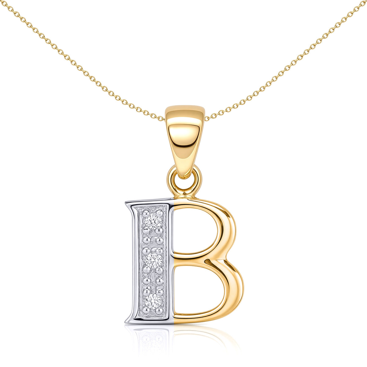 9ct Gold  Diamond Identity Initial ID Charm Pendant Letter B - 9P050-B