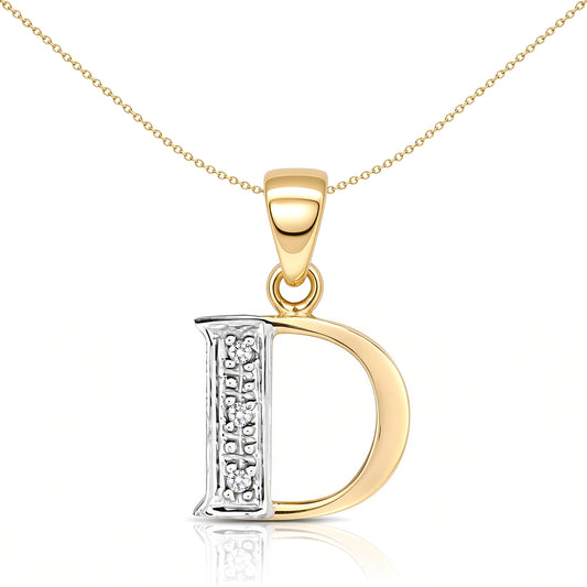 9ct Gold  Diamond Identity Initial ID Charm Pendant Letter D - 9P050-D